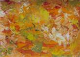 Un bouquet jaune sur un fond jaune, travaillé au couteau, à la limite de l'abstrait.