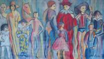Des personnages de cirque, des saltimbanques, directement inspirés de plusieurs tableaux de Picasso.