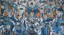 Des thèmes chers à Picasso, travaillés librement sur fond blanc dans des tons de bleu, de brun et de vert.