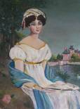 Reproduction d'un portrait, début XIX°, d'une jeune femme, ancienne propriétaire du château de Lésigny.