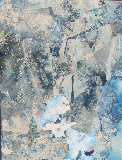 Des tons de blanc, bleu, noir pour un collage réalisé avec des morceaux d'aquarelles ratées et de bouts de monotypes.