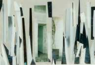 Un Collage dans des tons de gris bleuté. Une porte, une enfilade d'autres portes...