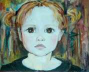 Portrait à l'essence , de face, d'une petite fille au regard grave.