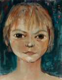 Portrait à l'huile d'une petite fille aux cheveux courts .