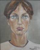 Portrait féminin, de face, signé nell 90 en bas à droite. 