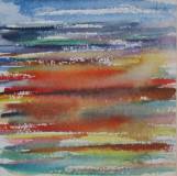 Orange jaune et bleu. Des bandes horizontales à l'aquarelle, sur papier 180 gr.