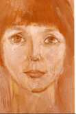 Un visage féminin, cheveux roux, yeux gris. Huile sur toile.