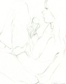 Mine de graphite pour un dessin, sur le motif, d'une fillette tenant un cornet de glace.
