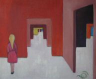 Blanc, rouge, rose, orangé, jaune, violet  et une pointe de bleu...Des corridors vides et une petite fille de dos.