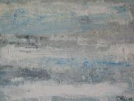 Du sable, des pigments, de la peinture acrylique.  Blanc, gris, bleuté.