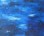 De longues bandes de bleu, un peu de blanc. Peinture à l'huile.