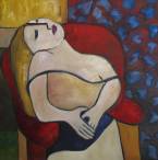 La jeune modèle, endormie dans son fauteuil a pris volontairement la pose d'un portrait de Picasso.