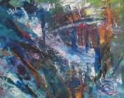 Bleu, vert, orangé, blanc, au couteau.