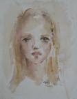 Un portrait de face, d'une fillette. Aquarelle sur papier torchon 600 gr.