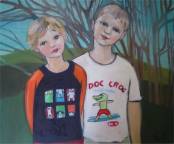 Guillaume et Etienne dans le jardin, chez Valérie à Moret